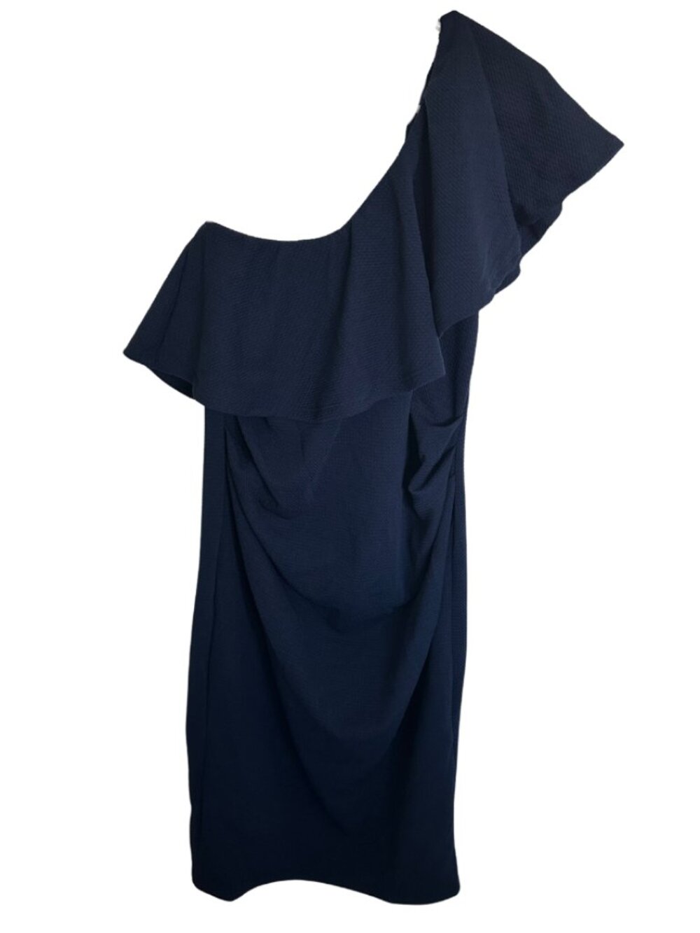 One Shoulder Navy Blue Ruffle Maternity Dress (Size Medium)